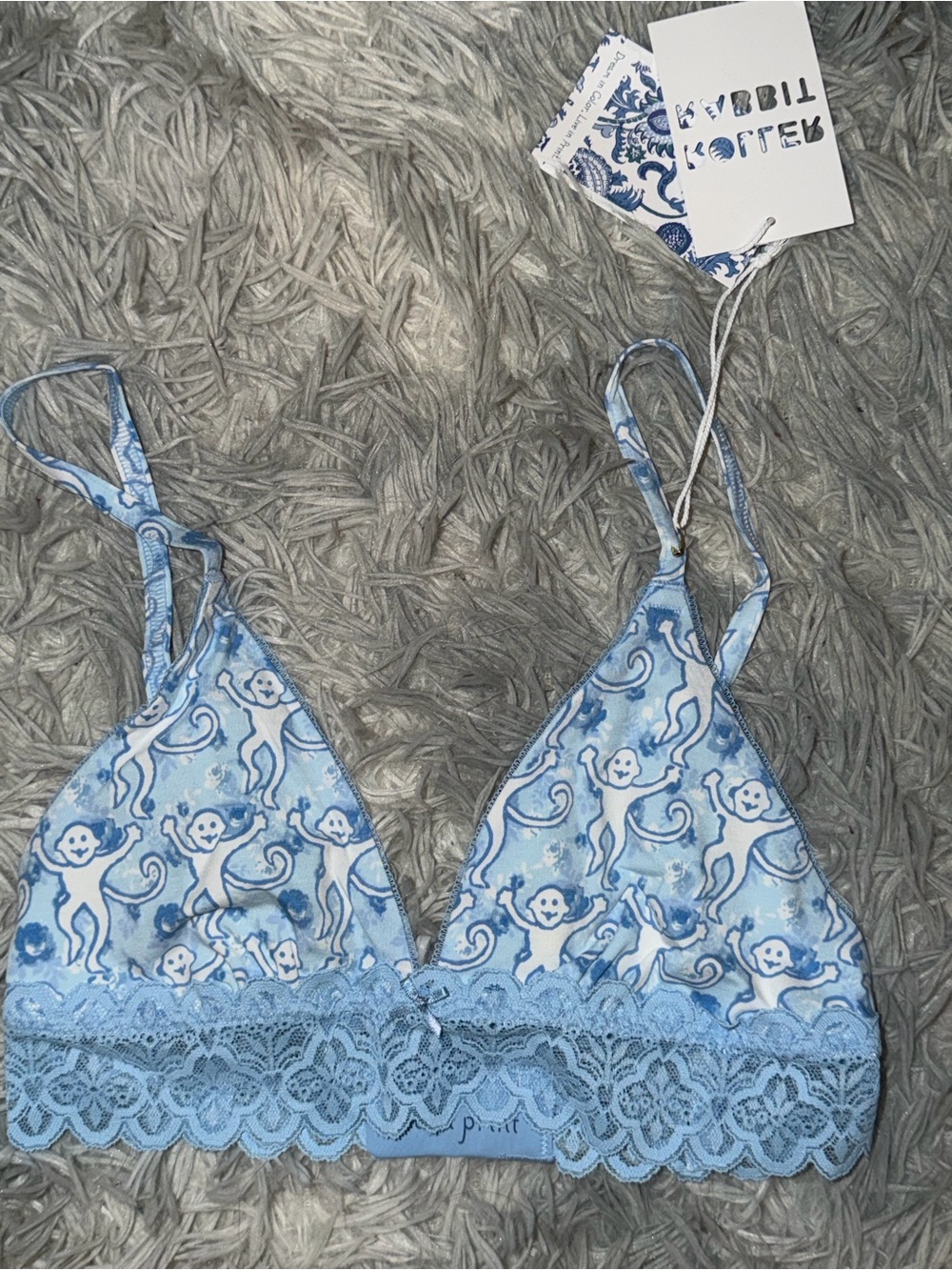 roller  rabbit Blue Monkey Print Lace Bralette